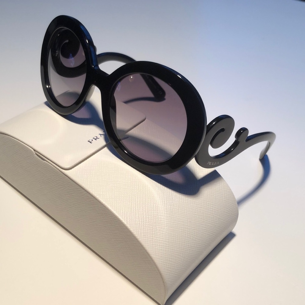 Prada Black Baroque Swirl Women's Round sunglasses
